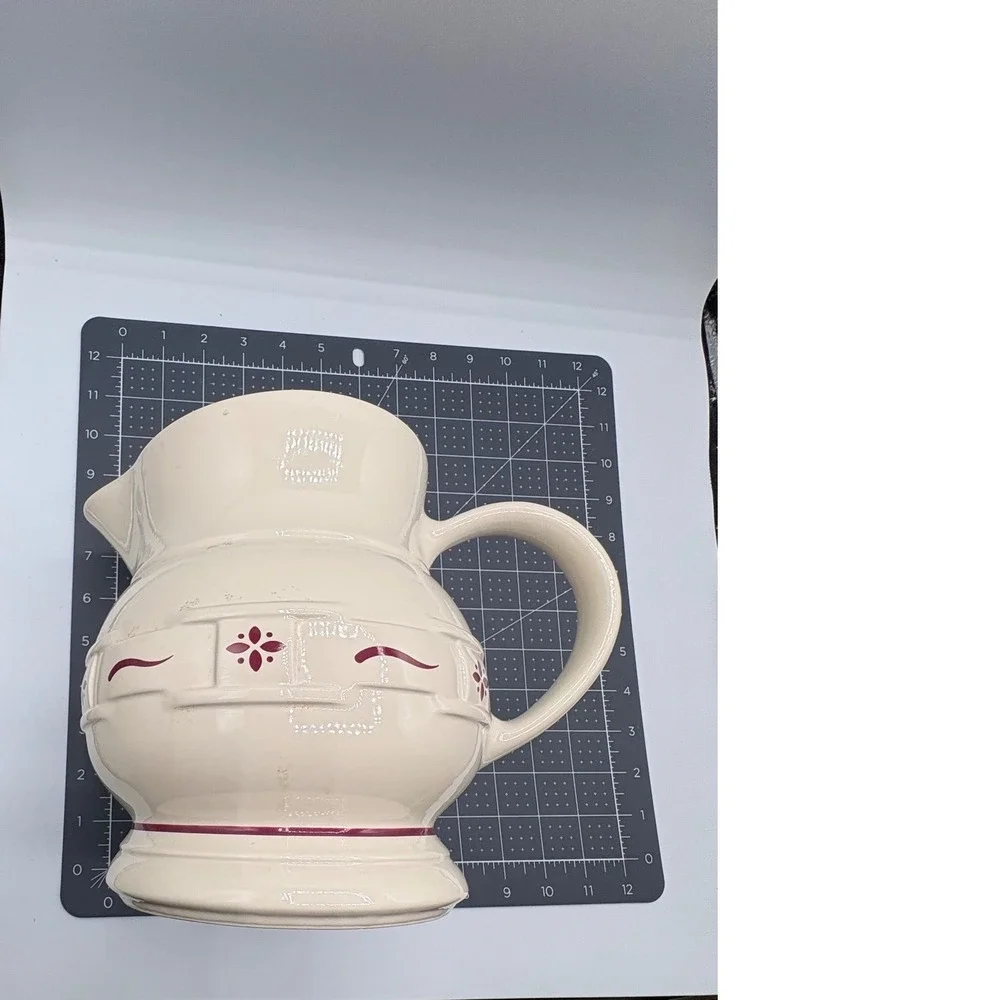 Longaberger Pottery Traditions Heritage Red Pitcher Ivory Stoneware 64 oz USA